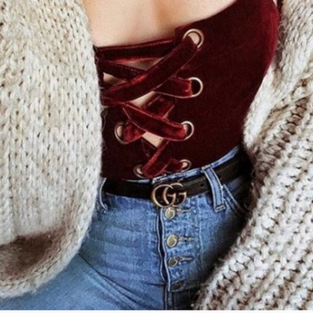 LUSH Lace Up Bodysuit Cami New